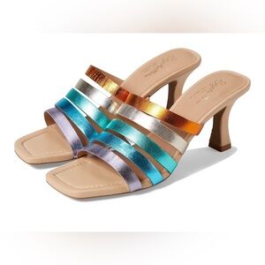 Seychelles Big Dream Rainbow Metallic Leather Heels Sz 9 Summer Bright Beachy